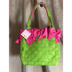 Tessuta Sisterhood Green and Pink Ribbon Weaved Purse